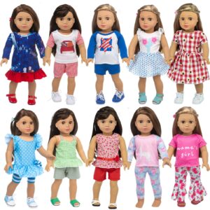 zqdoll 23 pcs american doll clothes dress and accessories fit american 18 inch dolls - including 10 complete set of clothing, doll accessories with hair bands and hair clip