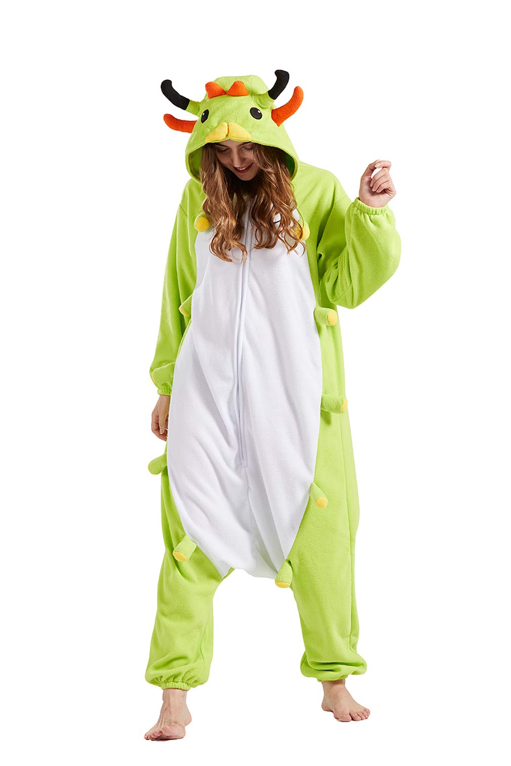 DELEY Adult Green Caterpillar Onesie, Halloween Cosplay Costume Unisex Animal Pajamas Homewear Sleepwear Jumpsuit