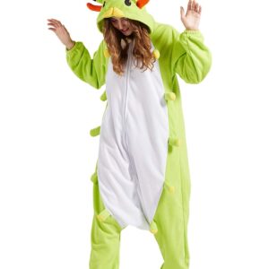 DELEY Adult Green Caterpillar Onesie, Halloween Cosplay Costume Unisex Animal Pajamas Homewear Sleepwear Jumpsuit