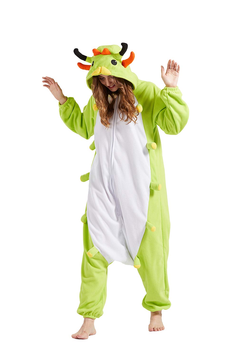 DELEY Adult Green Caterpillar Onesie, Halloween Cosplay Costume Unisex Animal Pajamas Homewear Sleepwear Jumpsuit