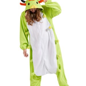 DELEY Adult Green Caterpillar Onesie, Halloween Cosplay Costume Unisex Animal Pajamas Homewear Sleepwear Jumpsuit