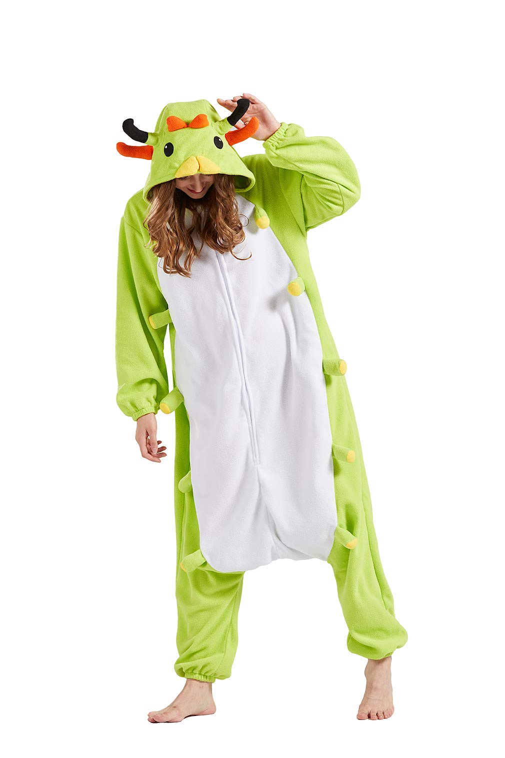 DELEY Adult Green Caterpillar Onesie, Halloween Cosplay Costume Unisex Animal Pajamas Homewear Sleepwear Jumpsuit