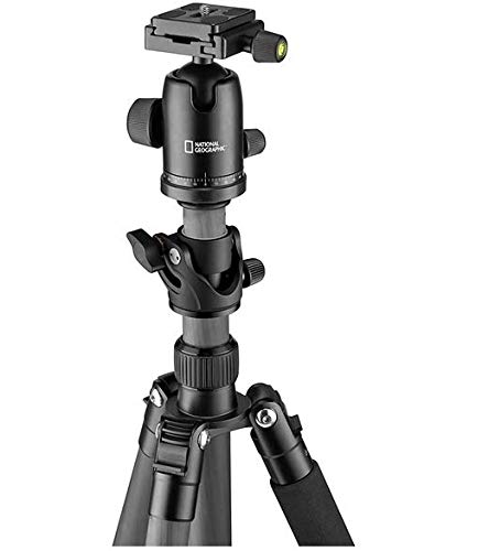 NATIONAL GEOGRAPHIC Travel Tripod, 5-Section Legs, Carbon Fiber, Compatible with Canon, Nikon, Sony DSLR, 90 Column, Twist Locks 360 Degree Ball Head,Quick Release Plate, 8KG Load Capacity, Carry Bag