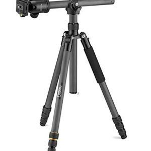 NATIONAL GEOGRAPHIC Travel Tripod, 5-Section Legs, Carbon Fiber, Compatible with Canon, Nikon, Sony DSLR, 90 Column, Twist Locks 360 Degree Ball Head,Quick Release Plate, 8KG Load Capacity, Carry Bag