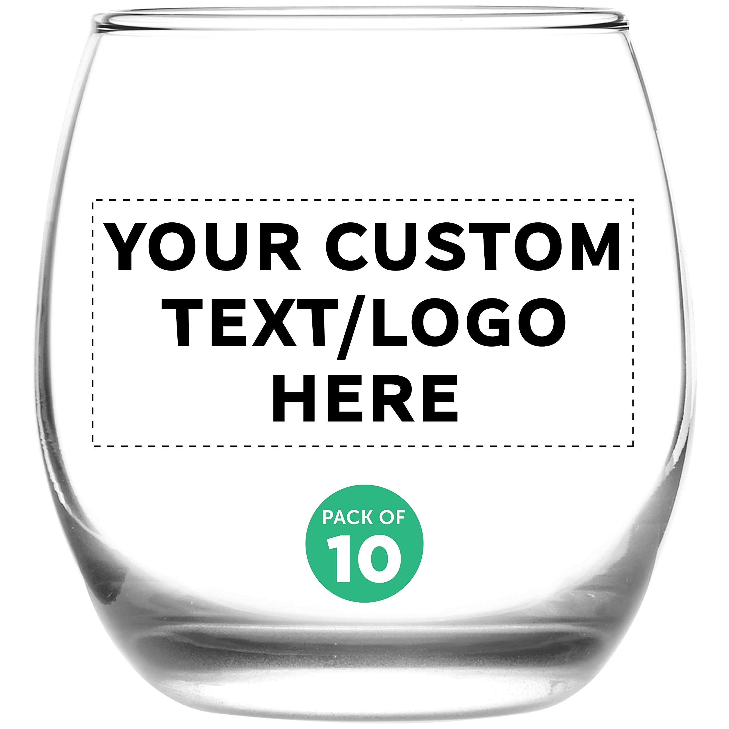 Custom Mikonos Stemless Wine Glasses 11.5 oz. Set of 10, Personalized Bulk Pack - Restaurant Glassware, Perfect for Red Wine, White Wine, Cocktails - Clear