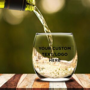 Custom Mikonos Stemless Wine Glasses 11.5 oz. Set of 10, Personalized Bulk Pack - Restaurant Glassware, Perfect for Red Wine, White Wine, Cocktails - Clear