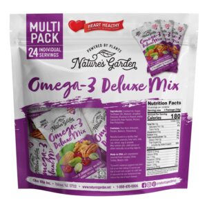 Nature's Garden Omega 3 Deluxe Mix - Trail Mix Nuts, Heart Healthy, Gluten Free, Cholesterol Free, Sodium Free, No Artificial Ingredients - 1.2 oz Bags (24 Individual Servings)