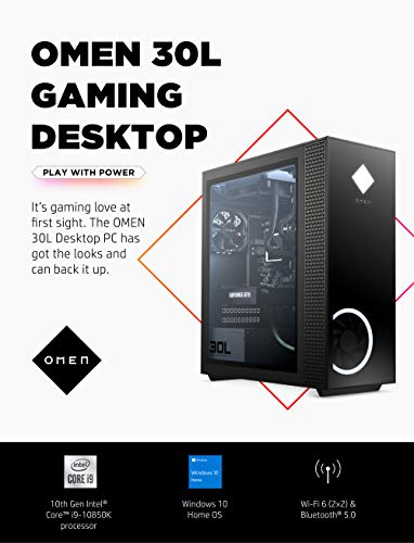 OMEN 30L Gaming Desktop PC, NVIDIA GeForce RTX 3080 Graphics Card, 10th Generation Intel Core i9-10850K Processor, 32 GB RAM, 1 TB SSD and 2 TB Hard Drive, Windows 10 Home (GT13-0092, 2020)