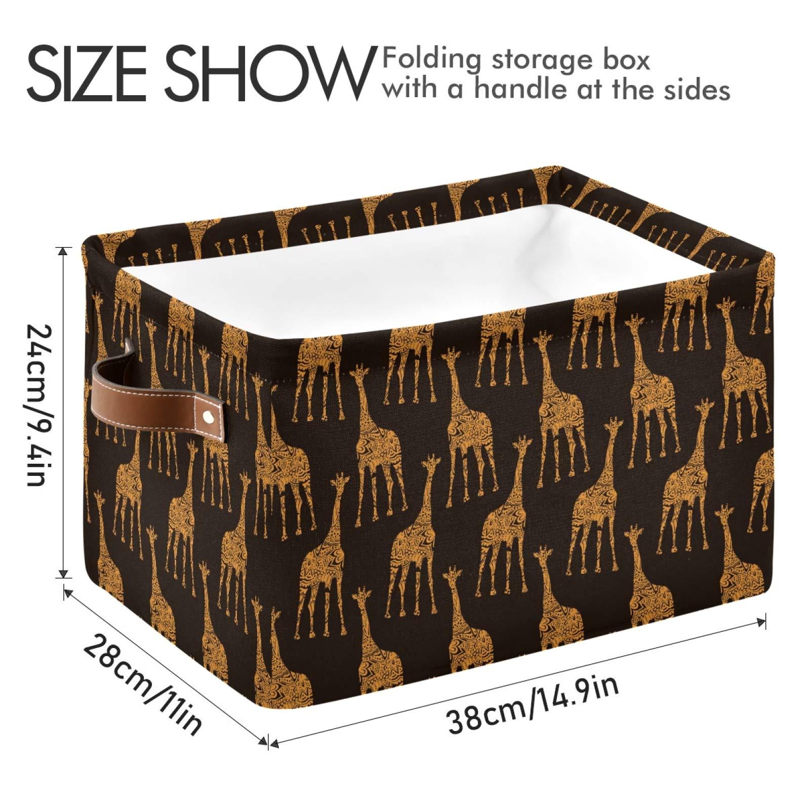 senya Large Foldable Storage Basket with Handles, Giraffes Pattern Fabric Collapsible Storage Bins Organizer Bag for Baby Storage Toy Storage 15 x 11 x 9.5 inch