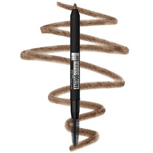 maybelline tattoostudio waterproof eyebrow pencil, sharpenable, longwear, long lasting eyebrow pencil, defined brows, pigment brow pencil, soft brown, 1 count