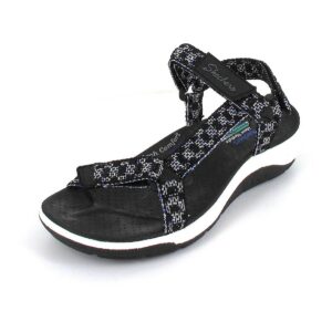 skechers women's reggae cup-my bestie sport sandal, black, 6