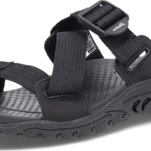 Skechers Women's Reggae-Quick Hello Sport Sandal, Black/Black, 8