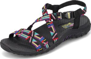 skechers women's reggae-native vibez sport sandal, black multi, 6