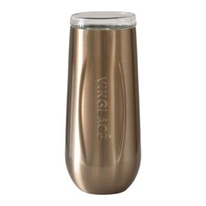 Vinglacé Stainless Steel Stemless Champagne Flute- Insulated Sparkling Wine Tumbler with Glass Insert, 6 oz, Copper
