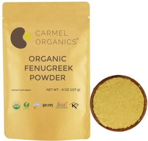 carmel organics fenugreek |methi seeds (powder, 8 ounce or 0.5 lbs)(pack of 1) | usda certified organic | non-gmo | no added preservatives | indian origin fenugreek seeds