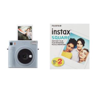 fujifilm instax square sq1 instant film camera, glacier blue bundle with instax square film, white (20 exposures)