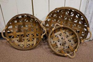 laughing moose gifts brown round tobacco baskets w/jute handles 3/set