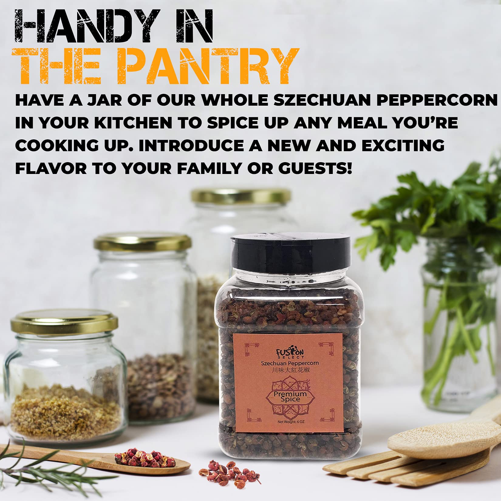 Fusion Select Premium Szechuan Peppercorn - Authentic Sichuan Whole Peppercorns for Chinese Cuisine, Mapo Tofu, Kung Pao Chicken - Spice Seasoning with Tasty Lemon Twist - Double Flip Lid Jar - 6oz