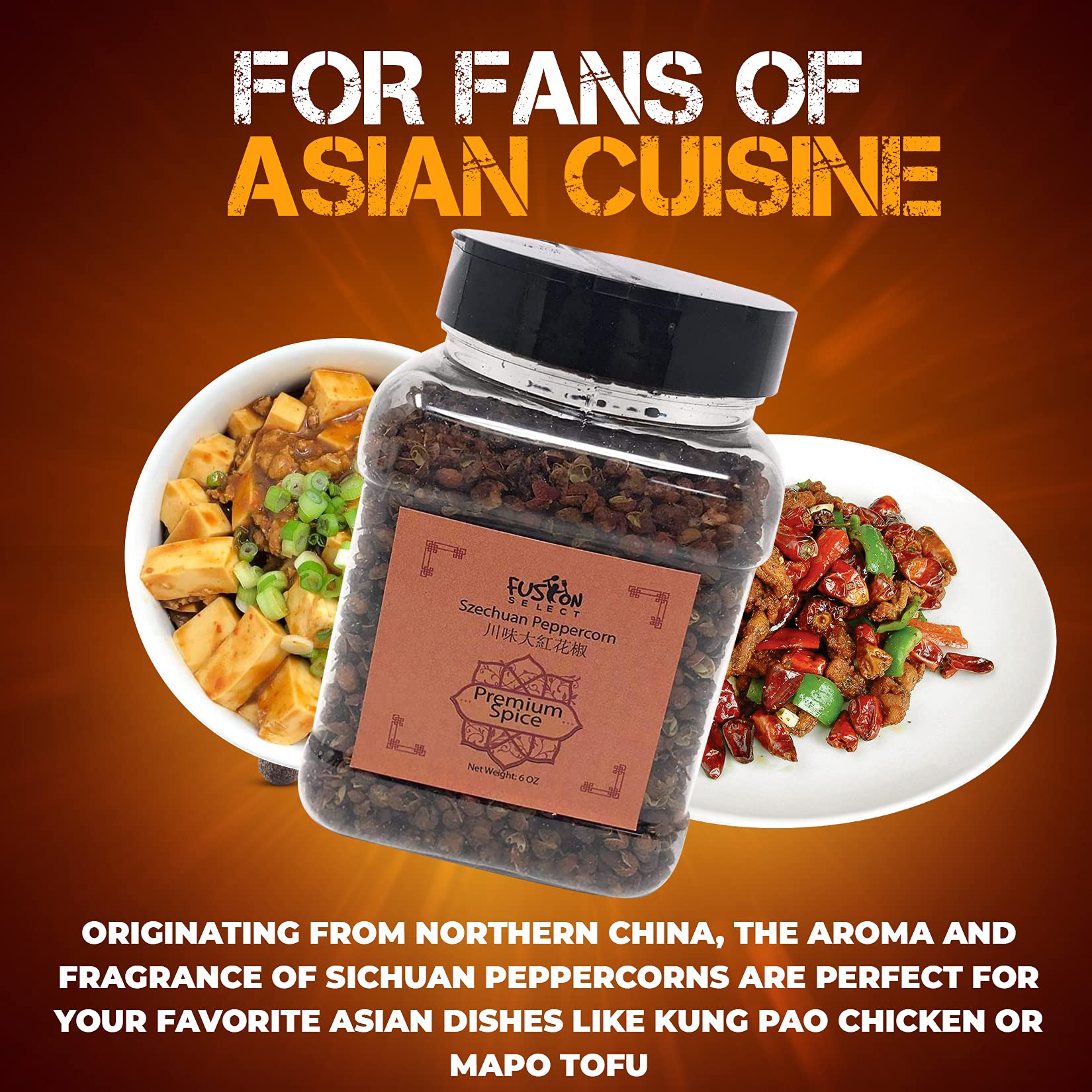 Fusion Select Premium Szechuan Peppercorn - Authentic Sichuan Whole Peppercorns for Chinese Cuisine, Mapo Tofu, Kung Pao Chicken - Spice Seasoning with Tasty Lemon Twist - Double Flip Lid Jar - 6oz