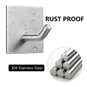 FOMANSH Heavy Duty Adhesive Hooks, Stick on Wall Adhesive Hangers, Strong Stainless Steel Holder, Self Adhesive Hooks for Kitchen Bathroom Home Door Towel Coat Key Robe 6 Packs Silver