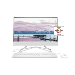 hp 22-inch all-in-one desktop computer, amd athlon silver 3050u processor, 4 gb ram, 256 gb ssd, windows 10 home (22-dd0010, white), snow white (renewed)