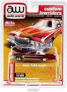 1976 cadillac coupe deville burgundy and white with chrome wheels custom lowriders ltd ed to 4800 pcs 1/64 diecast model car by autoworld cp7661