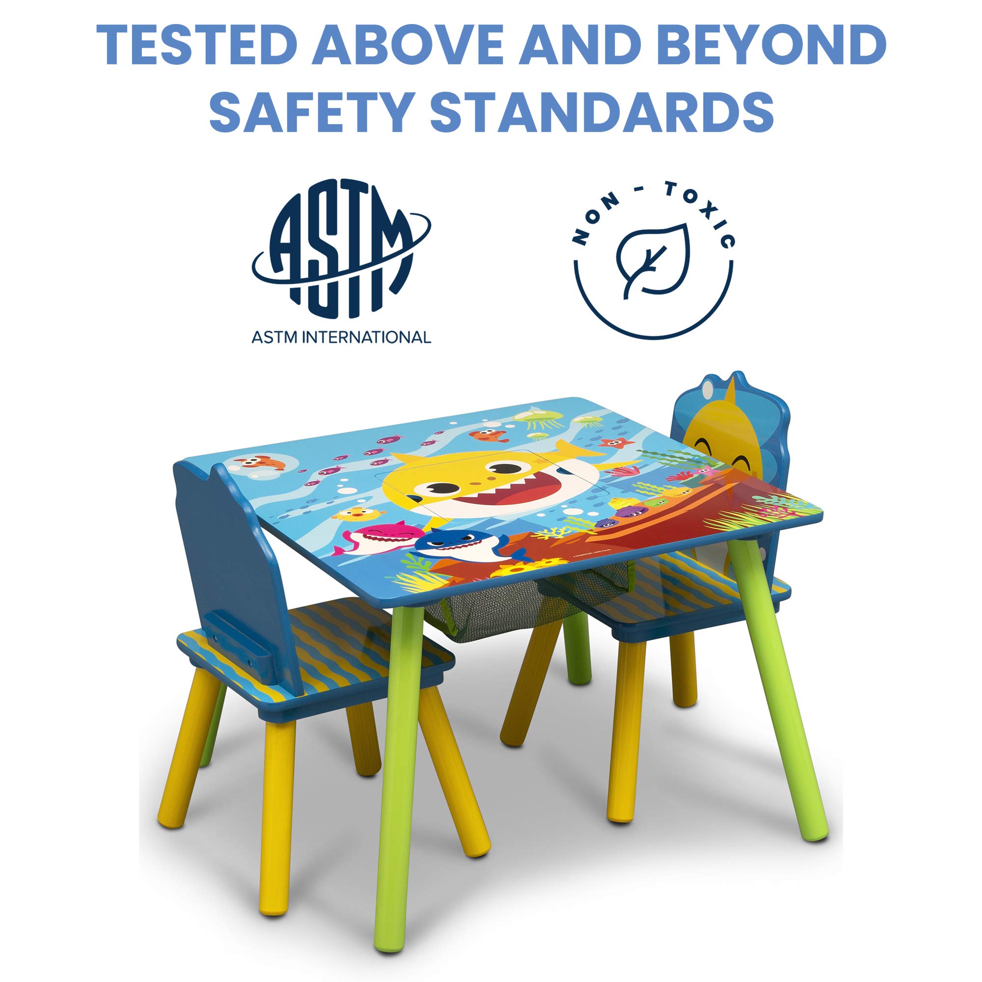 Delta Children Kids Table Storage (2 Chairs Included) -Ideal for Arts & Crafts, Snack Time, Homeschooling, Homework & More, Baby Shark, 3 Piece Set