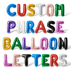 letter balloons - custom phrase 16" inch alphabet letters & numbers foil mylar balloon - create your own balloon banner - 10 colors to choose from