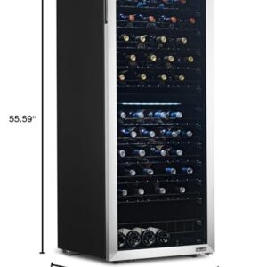 NewAir Freestanding 98 Bottle Dual Zone Compressor Wine Fridge with Low-Vibration Ultra-Quiet Inverter Compressor, Adjustable Racks and Exterior Digital Thermostat