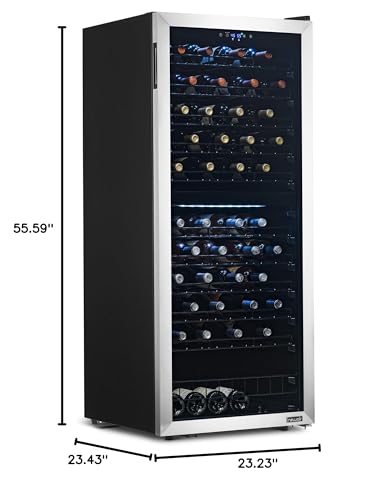 NewAir Freestanding 98 Bottle Dual Zone Compressor Wine Fridge with Low-Vibration Ultra-Quiet Inverter Compressor, Adjustable Racks and Exterior Digital Thermostat