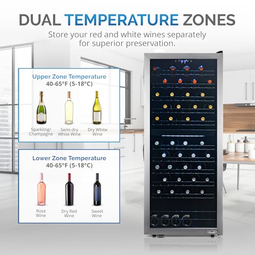 NewAir Freestanding 98 Bottle Dual Zone Compressor Wine Fridge with Low-Vibration Ultra-Quiet Inverter Compressor, Adjustable Racks and Exterior Digital Thermostat