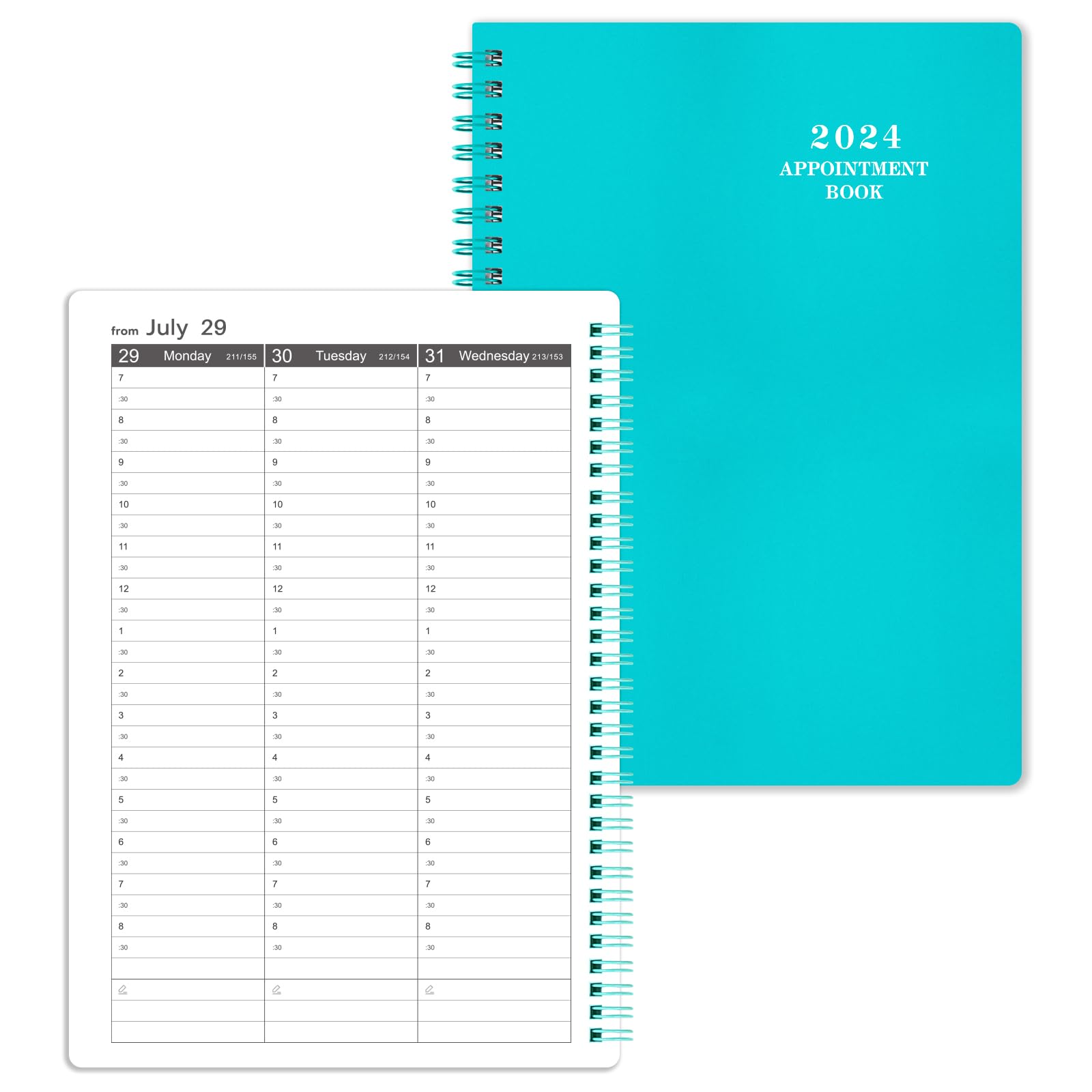 2024 Appointment Book & Planner - Daily Hourly Planner 2024, Jan 2024 - Dec 2024, 8.5" x 6.4", 30-Minute Interval, Lay - Flat, Round Corner, Twin-Wire Binding - Teal Green