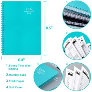 2024 Appointment Book & Planner - Daily Hourly Planner 2024, Jan 2024 - Dec 2024, 8.5" x 6.4", 30-Minute Interval, Lay - Flat, Round Corner, Twin-Wire Binding - Teal Green