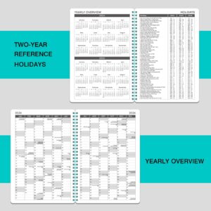 2024 Appointment Book & Planner - Daily Hourly Planner 2024, Jan 2024 - Dec 2024, 8.5" x 6.4", 30-Minute Interval, Lay - Flat, Round Corner, Twin-Wire Binding - Teal Green