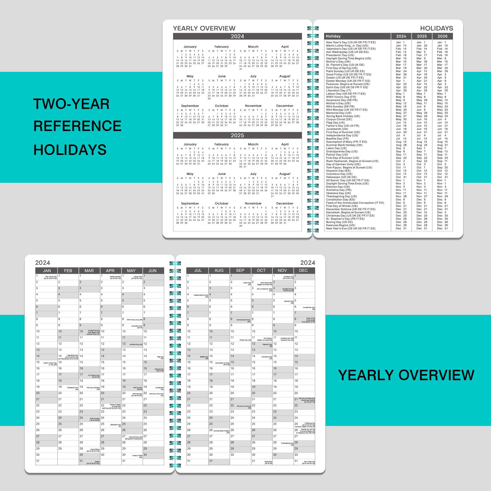 2024 Appointment Book & Planner - Daily Hourly Planner 2024, Jan 2024 - Dec 2024, 8.5" x 6.4", 30-Minute Interval, Lay - Flat, Round Corner, Twin-Wire Binding - Teal Green