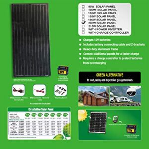 Nature Power 50202 200 Watt Crystalline Connecting Cables Solar Panel, Black