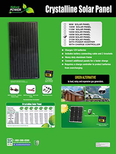 Nature Power 50202 200 Watt Crystalline Connecting Cables Solar Panel, Black