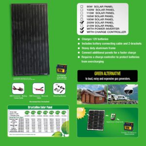 Nature Power 50201 200 Watt Crystalline Complete Solar Panel Kit Black