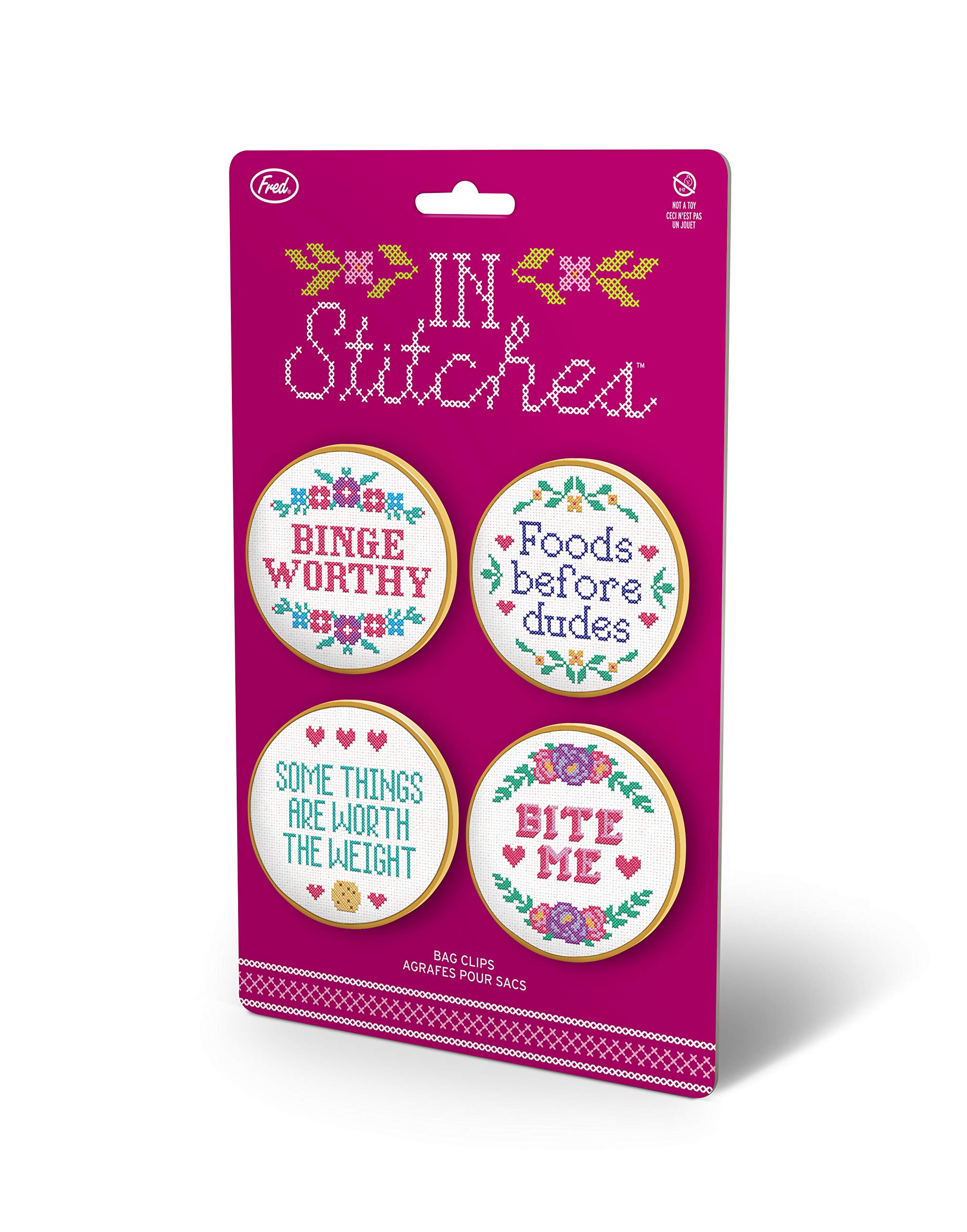 Genuine Fred Stitches Bag Clips, Set of 4, 2.4 Inches in Diameter