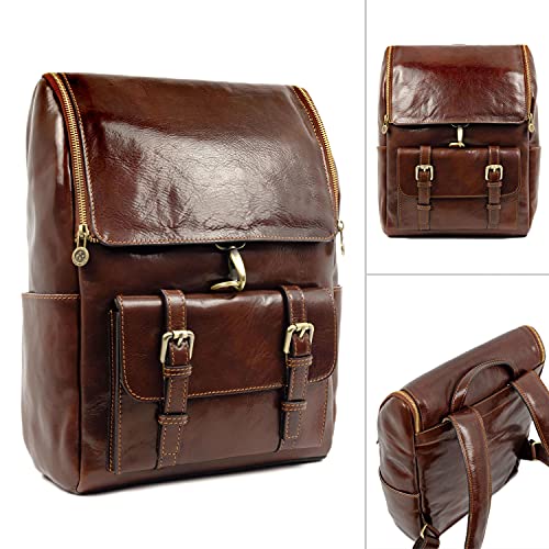 Time Resistance Leather Backpack up to 15in Laptop Brown Travel Bag