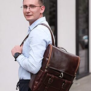 Time Resistance Leather Backpack up to 15in Laptop Brown Travel Bag