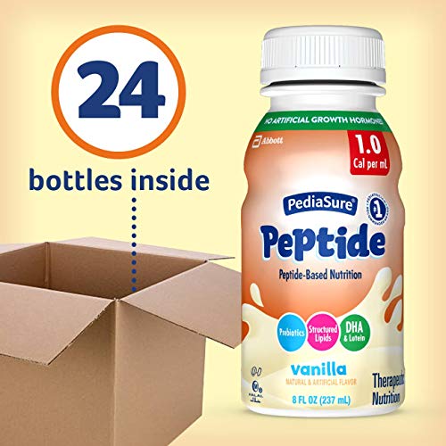 PediaSure Peptide 1.0 Cal, Complete, Balanced Nutrition for Kids with GI Conditions, Peptide-Based Formula, with 7g Protein and Prebiotics, for Oral or Tube Feeding, Vanilla, 8 Fl Oz (Pack of 24)