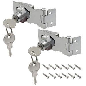 kyuionty 2pcs keyed hasp locks 2.5 inch twist knob keyed locking hasp, metal safety hasp latches keyed different for small doors, cabinets (sliver)