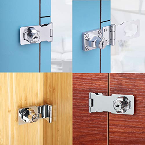 Kyuionty 2Pcs Keyed Hasp Locks 2.5 Inch Twist Knob Keyed Locking Hasp, Metal Safety Hasp Latches Keyed Different for Small Doors, Cabinets (Sliver)