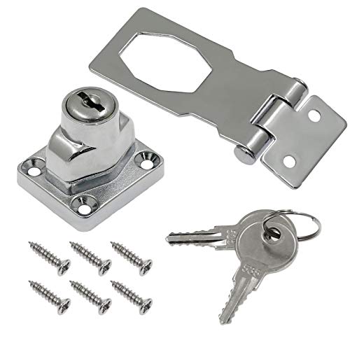 Kyuionty 2Pcs Keyed Hasp Locks 2.5 Inch Twist Knob Keyed Locking Hasp, Metal Safety Hasp Latches Keyed Different for Small Doors, Cabinets (Sliver)