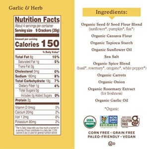 Simple Mills Organic Seed Crackers, Garlic & Herb - Gluten Free, Vegan, Healthy Snacks, Paleo Friendly, 4.25 Ounce (Pack of 1)