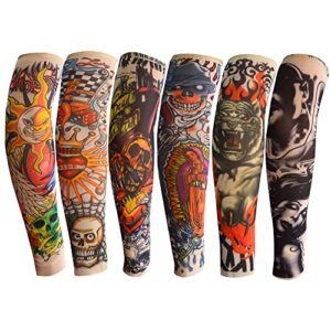acfun 6pcs temporary tattoo sleeve for kids boy girls, fake slip on arm sunscreen sleeves for outdoor sports riding cycling, b