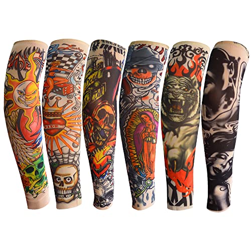 Acfun 6pcs Temporary Tattoo Sleeve for Kids Boy Girls, Fake Slip on Arm Sunscreen Sleeves for Outdoor Sports Riding Cycling, B