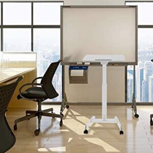 Stand Steady Multifunctional Mobile Podium Desk | Portable Sit to Stand Lectern with Pneumatic Height Adjustment & Tilting Desktop | Rolling Laptop Stand | Mobile Desk for School, Home, Office (White)