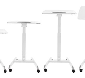 Stand Steady Multifunctional Mobile Podium Desk | Portable Sit to Stand Lectern with Pneumatic Height Adjustment & Tilting Desktop | Rolling Laptop Stand | Mobile Desk for School, Home, Office (White)